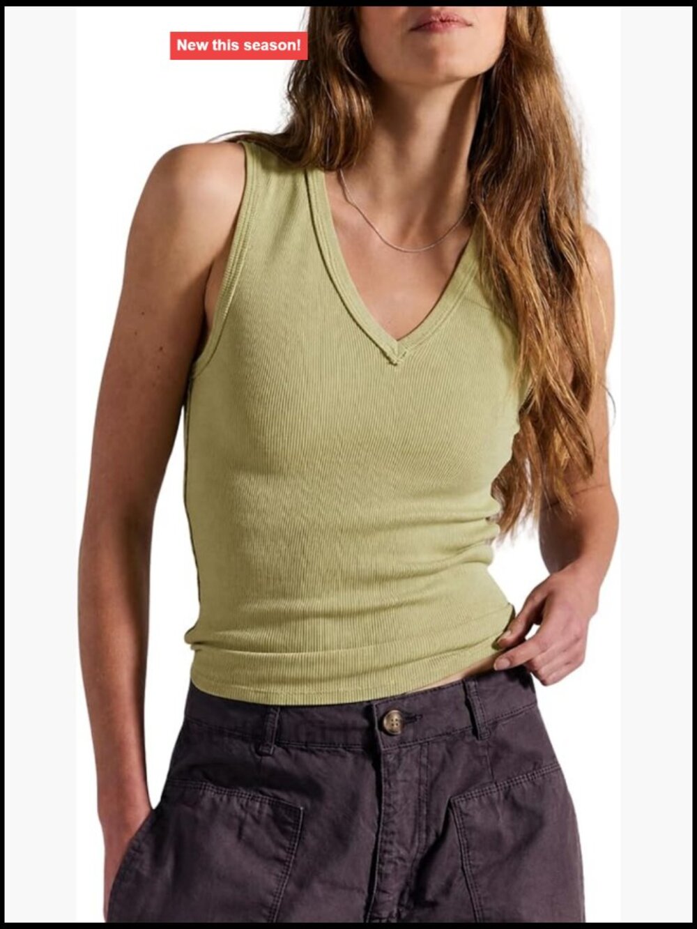 Slim Fitted Ribbed Knit V-Neck Tank Top Sleeveless Cami